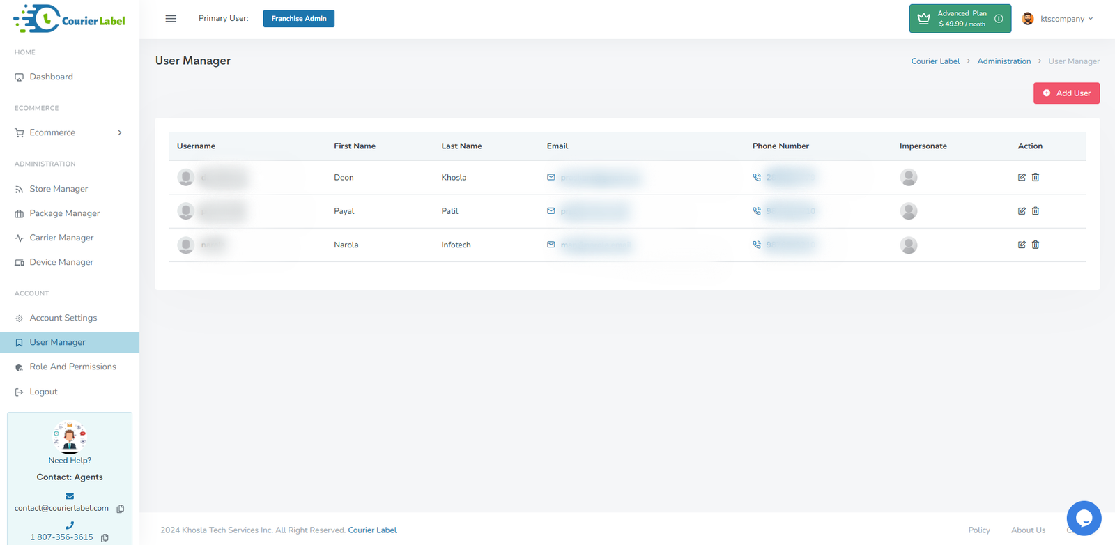 Courier Label software interface screenshot 1