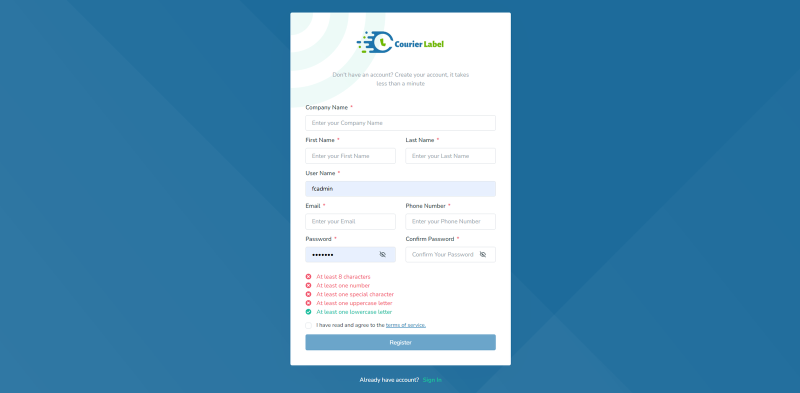 Courier Label software interface screenshot 2